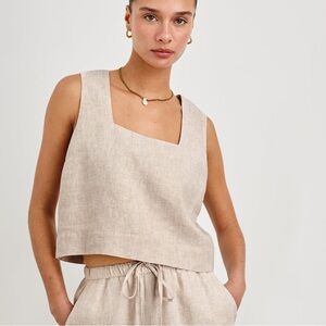 [Rails] Akira Heathered Flax 100% Cotton Square Neck Fully Lined Top